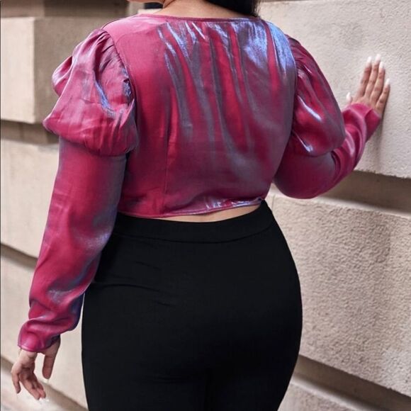 Iridescent Fuschia Balloon Sleeve Blouse - Picture 3 of 5